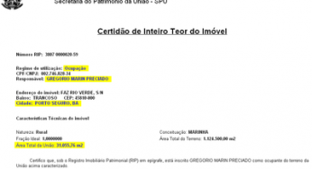 Primo de Serra ocupa, sem pagar, terreno da Marinha equivalente a 3 campos de futebol