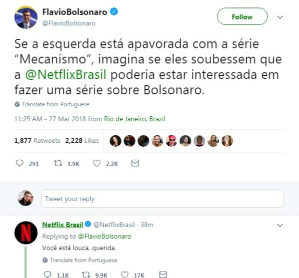 Netflix desmente filho de Bolsonaro em tom de deboche no Twitter
