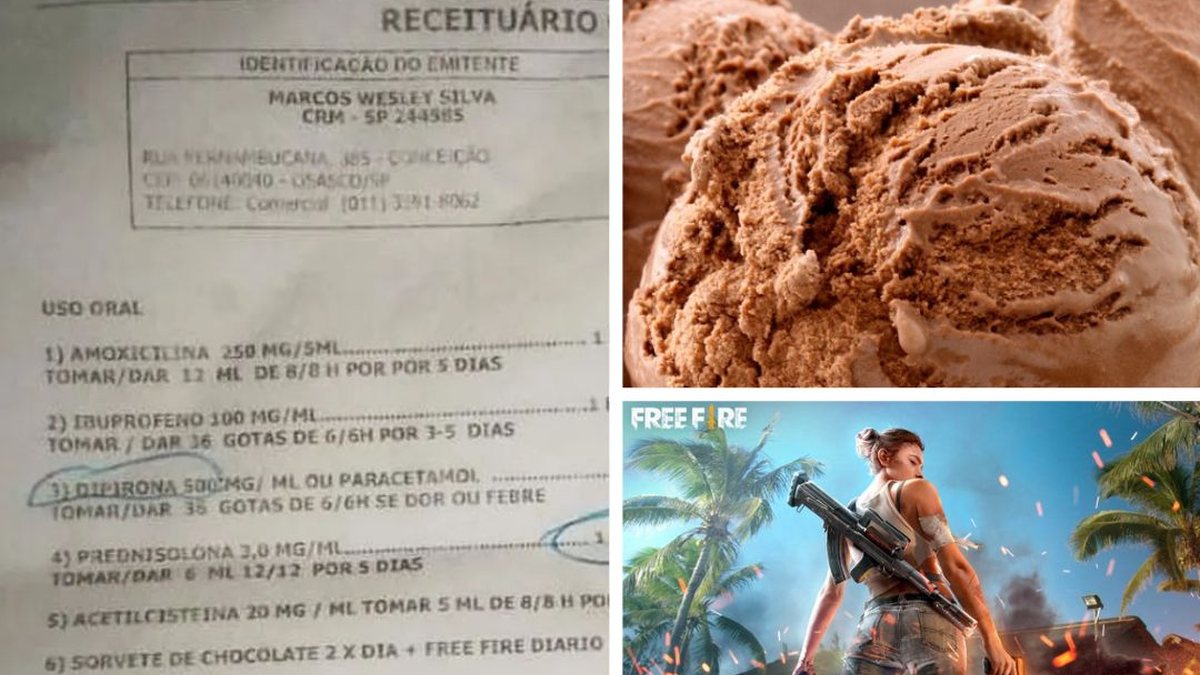 Médico receita sorvete de chocolate e 'Free Fire' para menino com